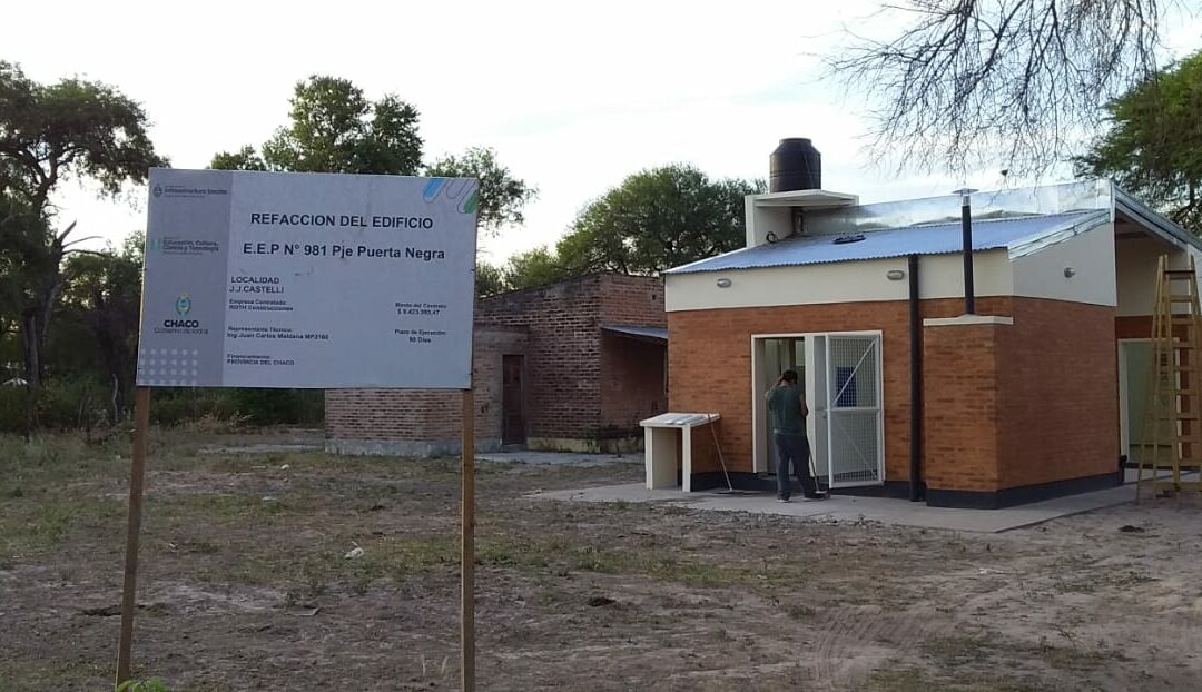 Comenzaron las obras de refacción del edificio de la Escuela de Educación Primaria Nº 891 del paraje Puerta Negra de Castelli, que se esperan culminen en un plazo de 90 días aproximadamente.  
