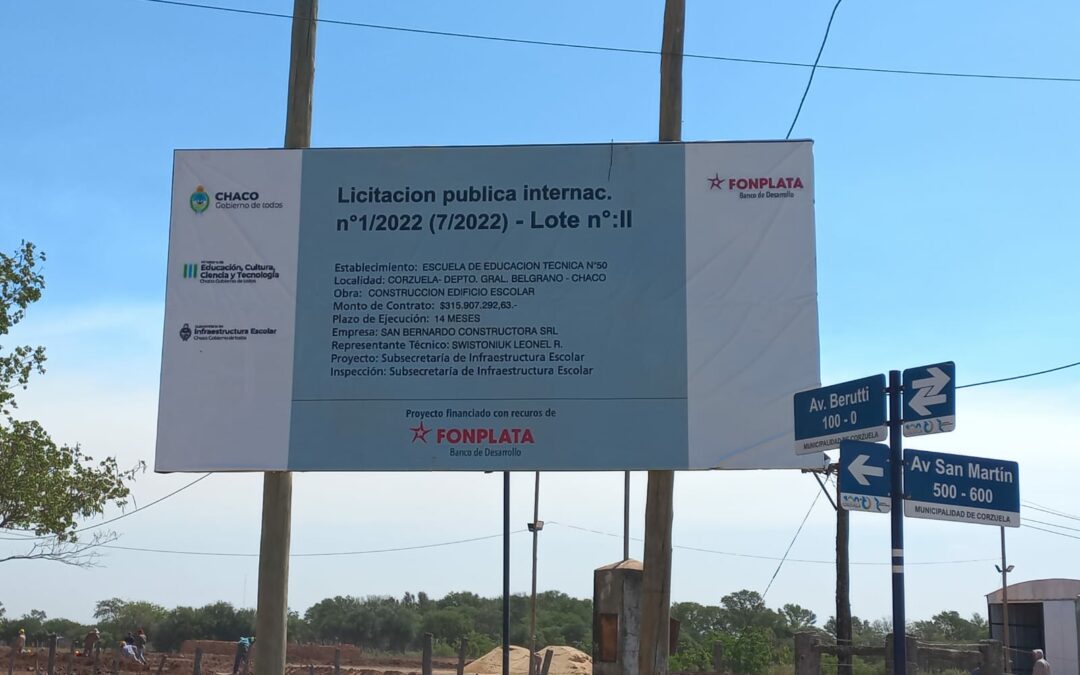 Iniciamos la construcción del edificio propio para la Escuela de Educación Técnica N° 50 «Nicolás Miguel Gaczek», de la localidad de Corzuela, con un presupuesto oficial de $343.443.296,00, y un plazo de ejecución de 14 meses. Financiamiento Fonplata.