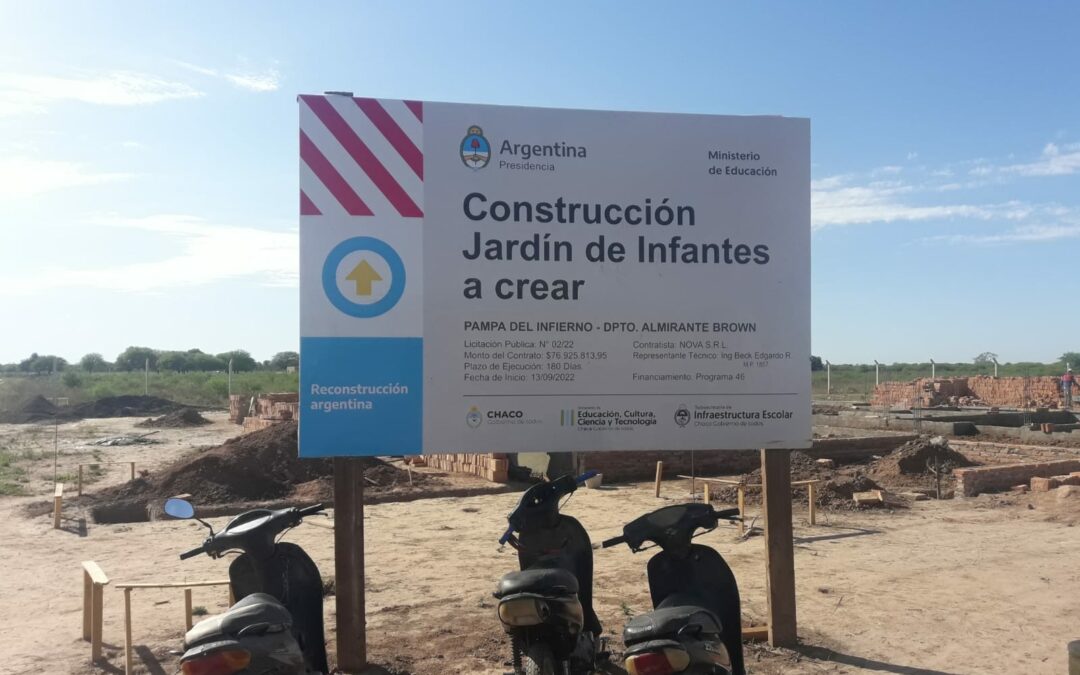 Avanzamos con la construcción de un Jardín de infantes para la localidad de Pampa del Infierno, la obra tiene un plazo de ejecución de 180 días y un presupuesto de $76.925.813,95.