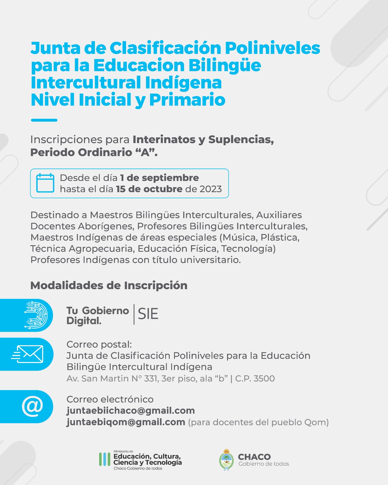 ABRE INSCRIPCIÓN A INTERINATOS Y SUPLENCIAS PARA DOCENTES INDÍGENAS DE NIVELES INICIAL Y PRIMARIO