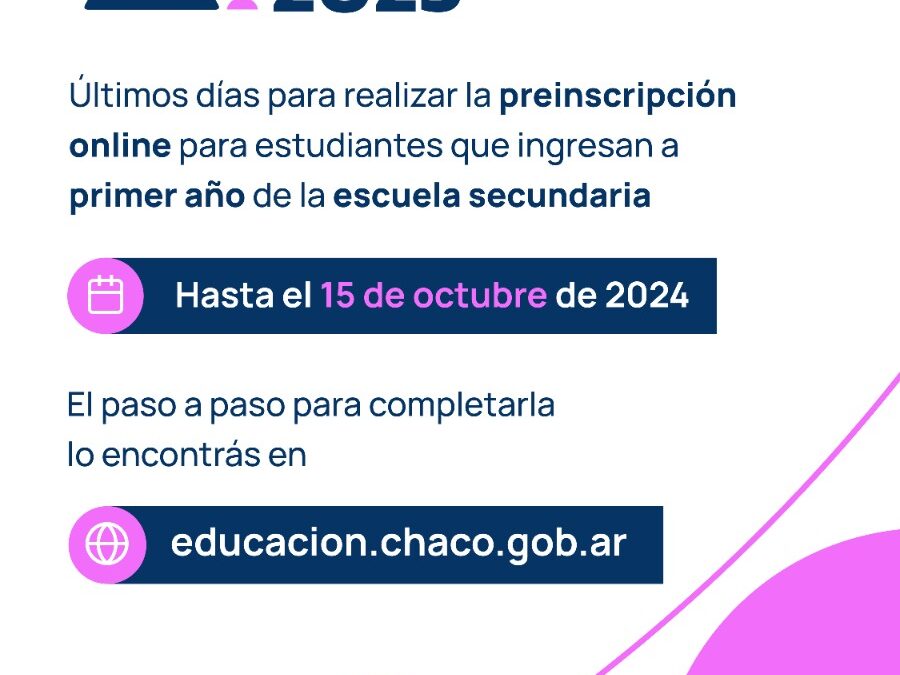 ESTE MARTES FINALIZA LA PREINSCRIPCIÓN ONLINE PARA INGRESANTES AL NIVEL SECUNDARIO