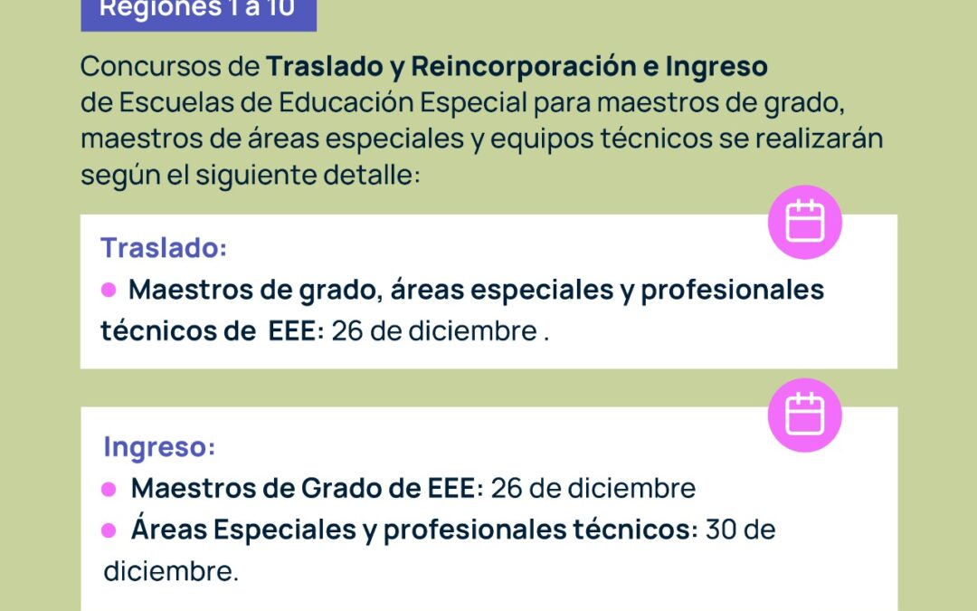 EDUCACIÓN ESPECIAL: FECHAS CONFIRMADAS PARA CONCURSOS DE TRASLADO Y REINCORPORACIÓN E INGRESO A LA DOCENCIA