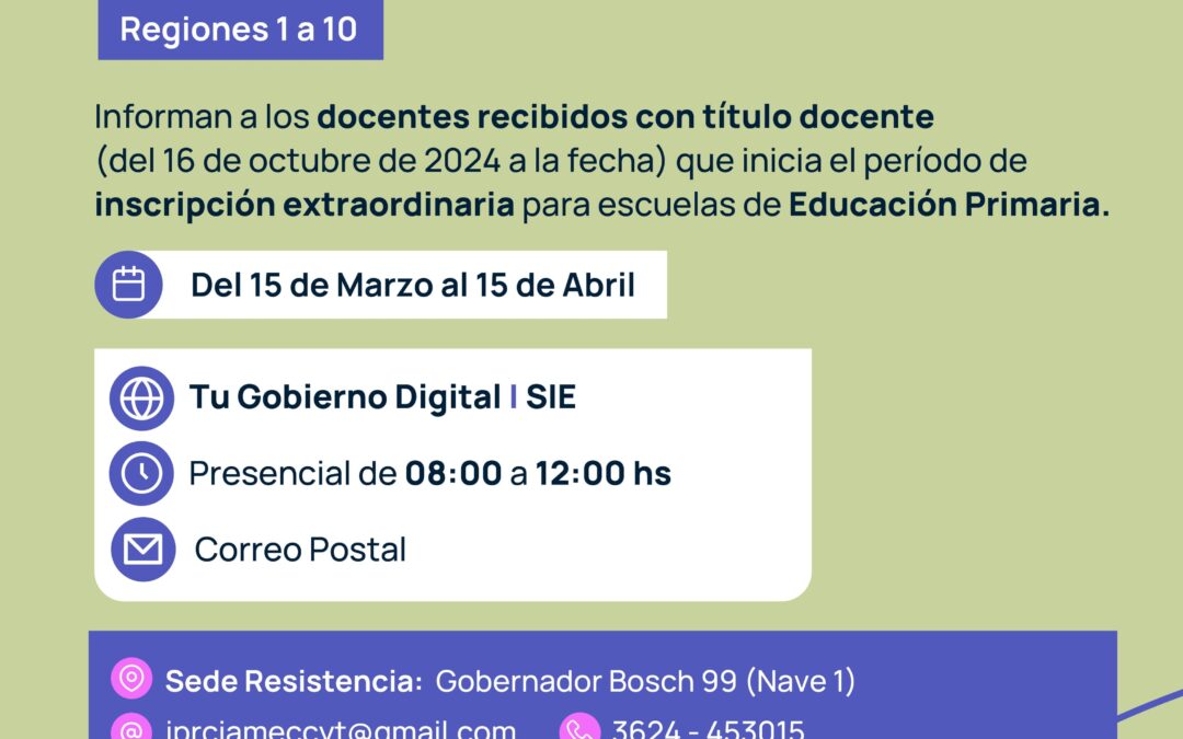JUNTAS DE CLASIFICACIÓN DE NIVEL PRIMARIO: INSCRIBEN A DOCENTES RECIÉN RECIBIDOS