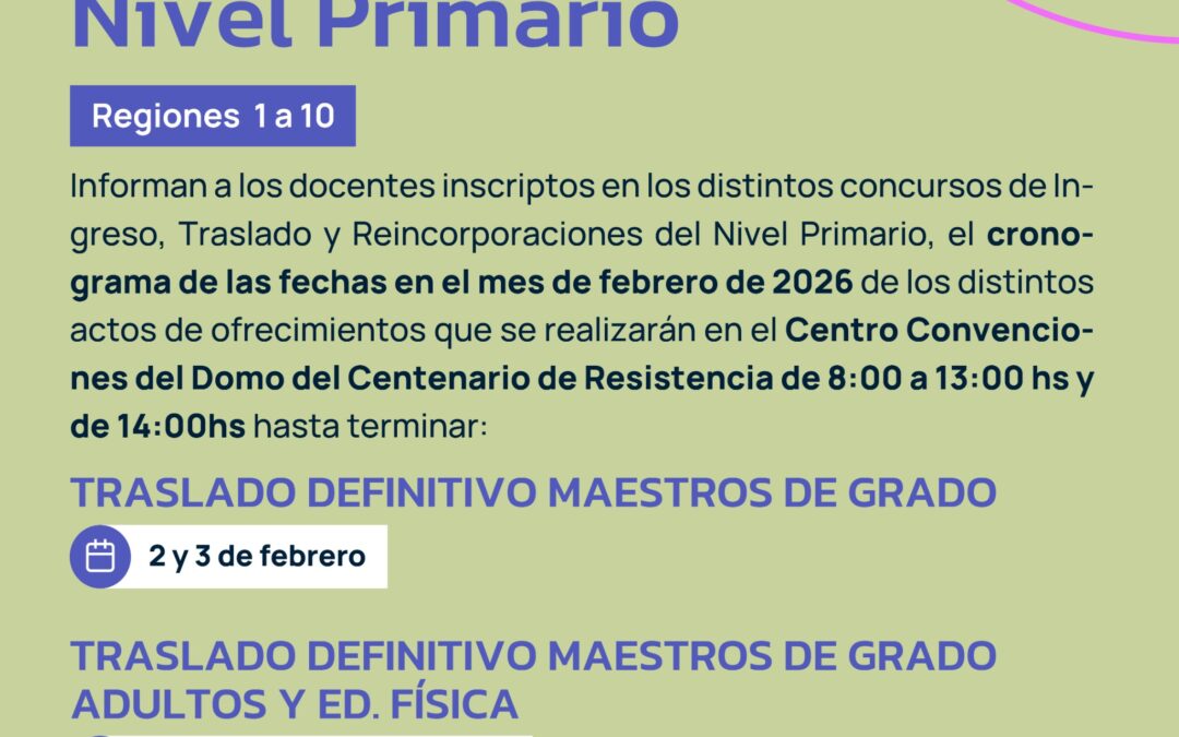 ACTOS DE OFRECIMIENTOS DE CARGOS DE NIVEL PRIMARIO: CRONOGRAMA DE FEBRERO
