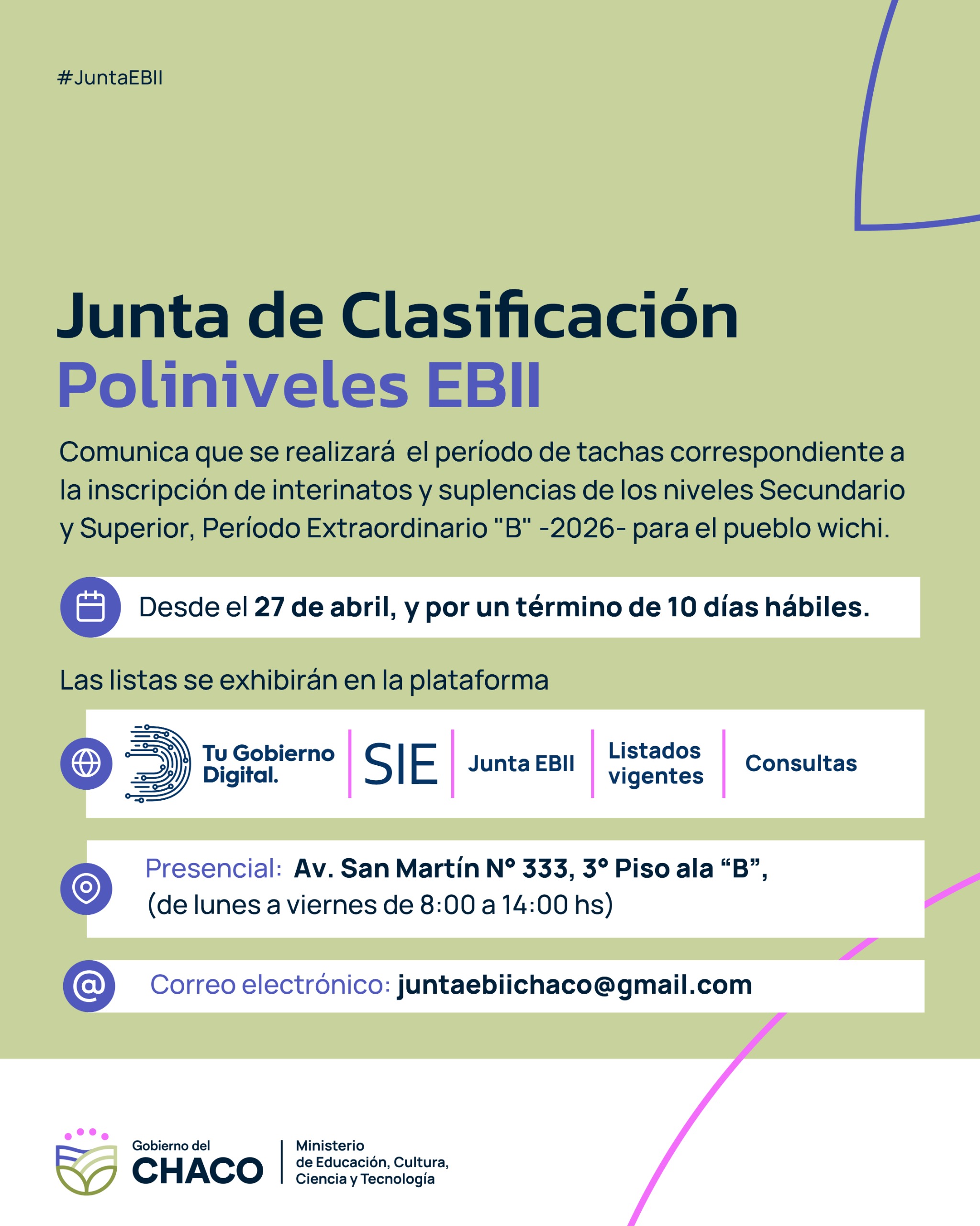 DOCENTES DEL PUEBLO WICHÍ: ABRE PERIODO DE TACHAS DE INTERINATOS Y SUPLENCIAS