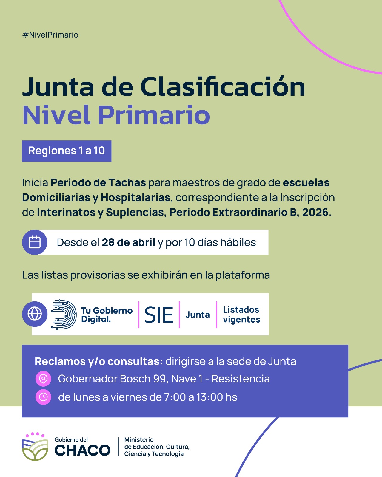 NIVEL PRIMARIO: ABRE PERIODO DE TACHAS DE INTERINATOS Y SUPLENCIAS EN ESCUELAS HOSPITALARIAS