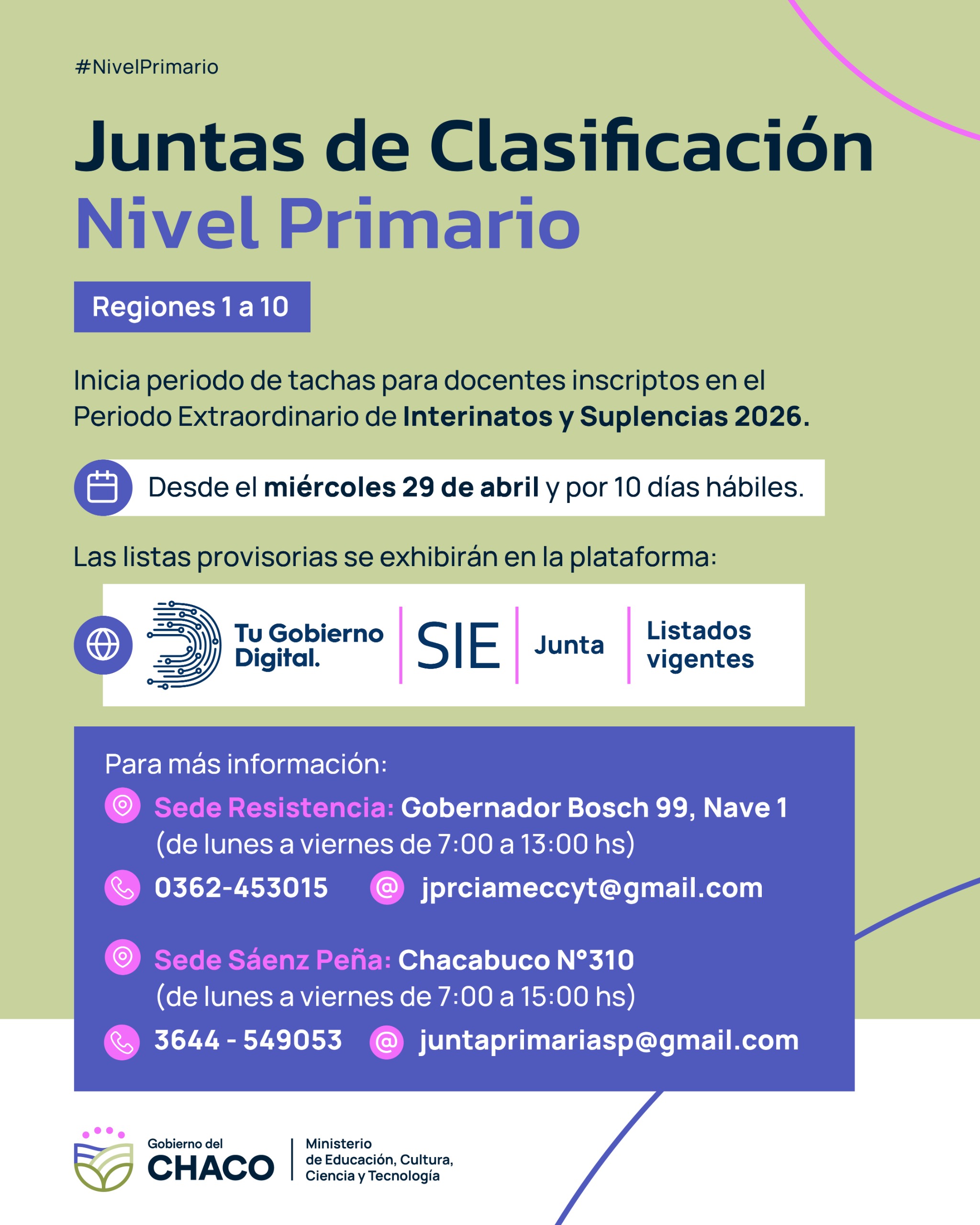 INICIÓ PERIODO DE TACHAS PARA DOCENTES DE NIVEL PRIMARIO INSCRIPTOS PARA INTERINATOS Y SUPLENCIAS